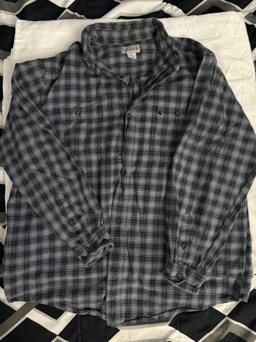 Carhartt Gray and Black Plaid Work Shirt